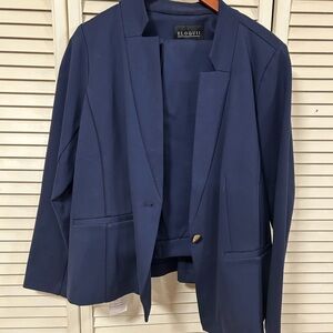 Eloquii Blue Open Front Blazer with Notched Lapels and Modern Fit